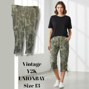 UNIONBAY VINTAGE Y2K Pants Green Low Rise Camo Cargo Utility Capri Junior’s 13